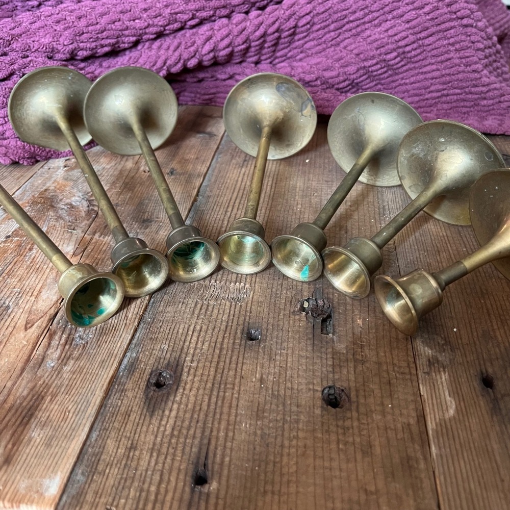 Vintage Graduated Brass Candlesticks Set of 7 Ascending Height Taper Holders